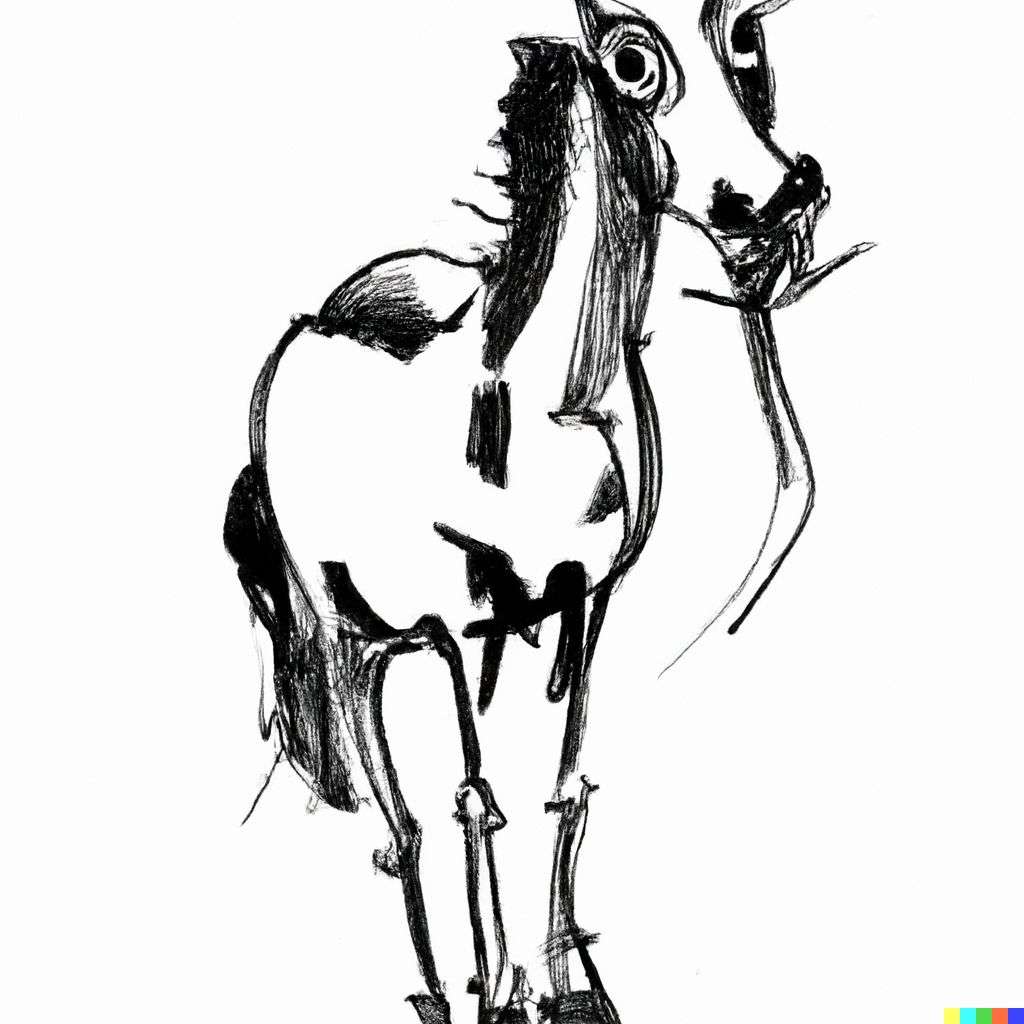 a horse, pen and ink caricature